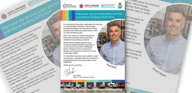 Precept leaflet - front cover - Have your say on local police and fire and rescue funding 2025/2026